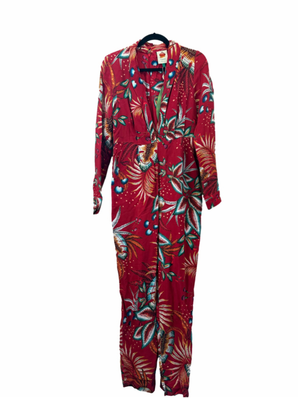 NWT FARM Rio Folhagem De Inverno Y Neckline Boboikat Jumpsuit Red Multi Size L - Picture 3 of 16